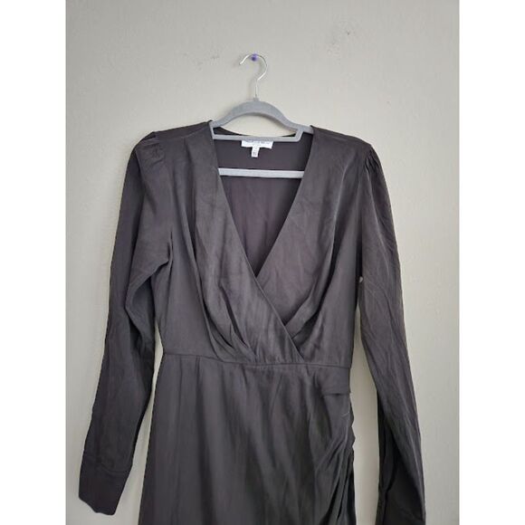 MICHAEL STARS mary surplice long sleeve faux wrap dress in black | Size S - Picture 4 of 6